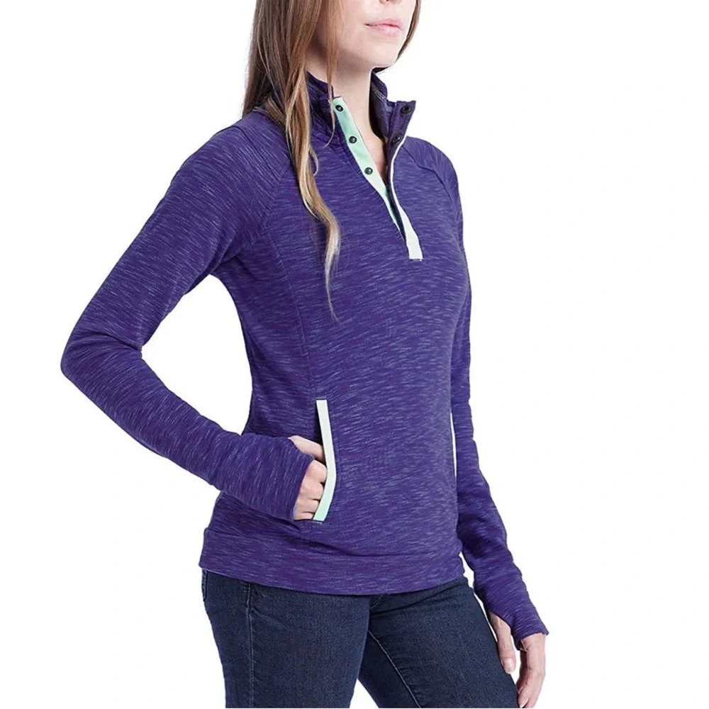 Avalanche Loma Snap Pullover Sweater Small Purple Aster Bay Quarter Snap Cozy - Picture 3 of 15
